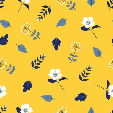 Trendy decorative vector floral seamless pattern design of cute flowers and leaves for textile and printing. Modern ditsy repeat texture background
