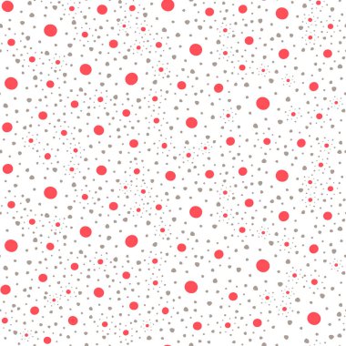 Trendy vector seamless polka dots and circles pattern design with white background. Scattered colorful dots repeat texture for printing and textile
