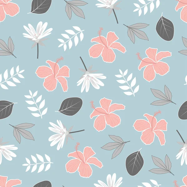 Elegant Trendy Vector Floral Seamless Pattern Design Hibiscus Flowers Branches — Image vectorielle