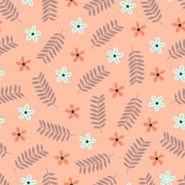 Decorative trendy vector seamless floral ditsy pattern design. Fresh elegant repeating blooming flowers and leaves background for printing and textile
