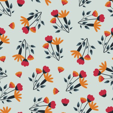 Elegant modern vector floral seamless pattern design of beautiful flowers and branches of leaves. Stylish ditsy repeat texture background for textile