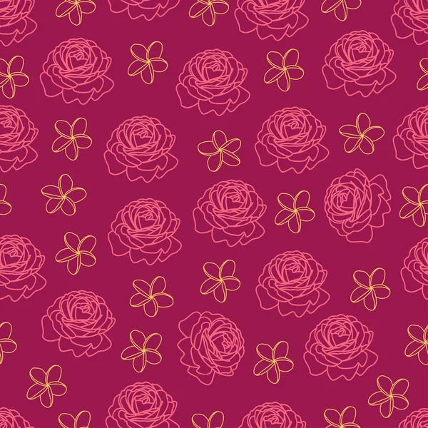 Elegant Trendy Vector Floral Seamless Ditsy Pattern Design Rose Plumeria — Stok Vektör