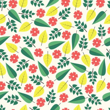 Modern fashionable vector seamless floral ditsy pattern design of abstract flowers and leaves. Elegant repeating texture with white background
