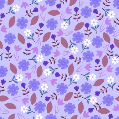 Modern fashionable vector seamless floral ditsy pattern design of abstract flowers and leaves. Elegant repeating texture background for textile