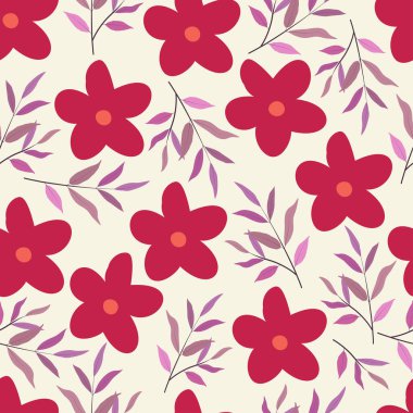 Modern fashionable vector seamless floral ditsy pattern design of flowers and branches of leaves. Elegant repeating texture with white background