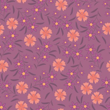 Ornamental stylish seamless floral ditsy pattern design. Elegant repeat texture background. Small blooming abstract flowers and leaves illustration