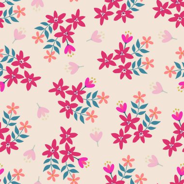 Ornamental trendy vector ditsy floral seamless pattern design. Modern elegant repeating flowers bloom background for surface printing and textile