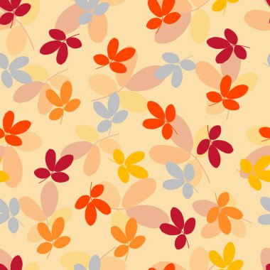 Ornate trendy vector ditsy floral seamless pattern design of abstract autumn color leafs. Artistic foliage repeat texture background for printing