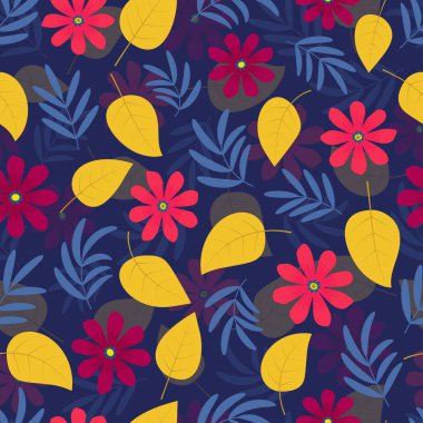 Ingenious fashionable vector seamless floral ditsy pattern design. Elegant repeat blooming flowers and leaves background suitable for textile