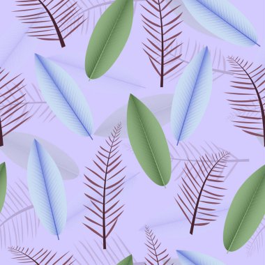 Modern seamless ditsy pattern design of tropical palm and heliconia leaves. Artistic vector repeating foliage texture background for textile
