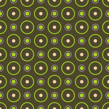 Trendy vector seamless polka dots and circles pattern design. Artistic scattered colorful circular dots repeating texture for printing and textile