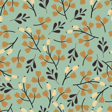 Elegant floral seamless pattern design. Abstract branches, leaves and seeds. Repeat texture foliate background for textile