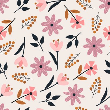 Trendy floral seamless pattern design. Abstract flowers and leaves. Elegant ditsy repeat texture. Background for print and textile