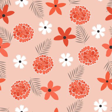 Stylish ditsy floral seamless pattern. Background design of abstract flowers and leaves. Repeating texture for surface printing