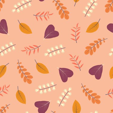 Tropik yaprak dallarının çiçeksiz desenli şık tasarımı. Yüzey yazdırma için yaprak yineleme dokusu arka planı