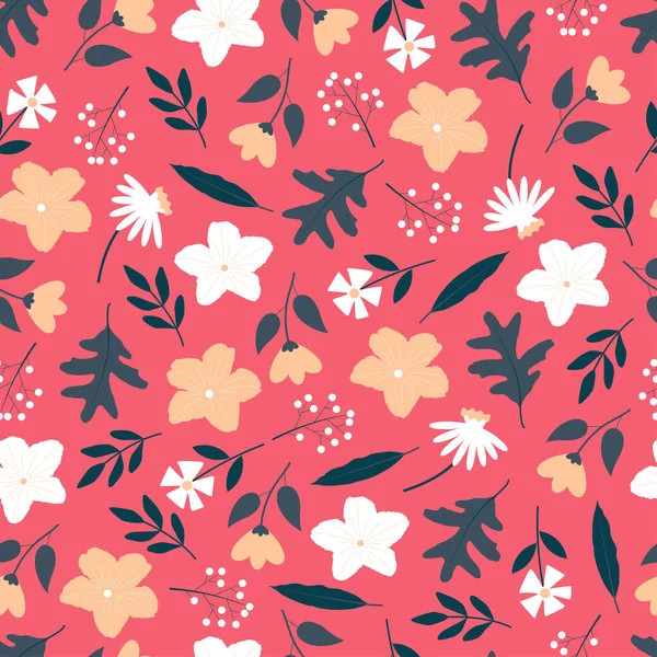 Soyut renkli çiçek ve yaprakların sanatsal süslemesiz desenli tasarımı. Tekrarlayan doku arkaplanını biçimlendir