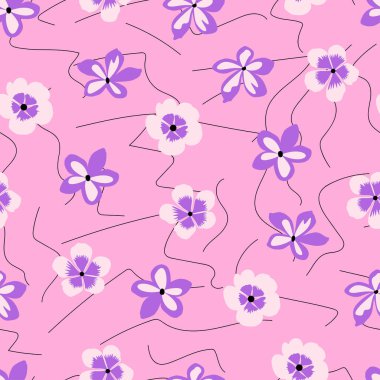 Soyut çiçek ve çizgilerin sanatsal süslemesiz desenli tasarımı. Yüzey yazdırma için doku arkaplanını tekrarla