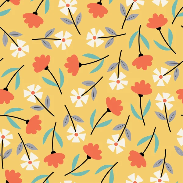 Künstlerisches Trendiges Florales Nahtloses Ditty Muster Moderne Elegante Wiederholung Blühender — Stockvektor