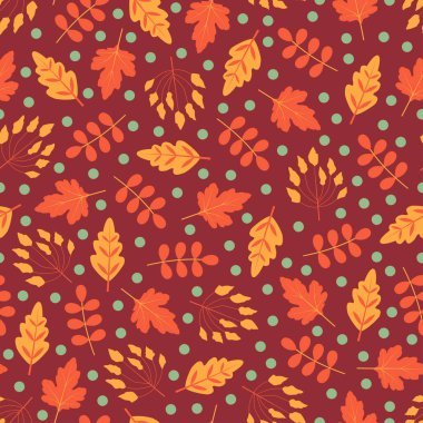 Yaprakların ve beneklerin soyut dallarının desensiz çiçek desenli tasarımı. Yazdırma için yaprak tekrarlama dokusu arka planı