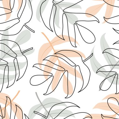 Tropik canavar yapraklarının desensiz desenli çiçek desenli, modaya uygun bir vektör. Sanatsal yaprak yinelenen doku arkaplanı