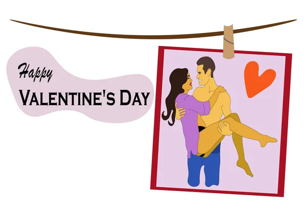 Feliz Dia Dos Namorados Homem Está Segurando Sua Amada Nos — Vetor de Stock