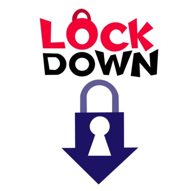 Harfli kilit, ok şeklinde kilidi olan kırmızı ve siyah. Koronavirüs salgını kavramı, ülkeleri ev izolasyonunda ve karantinada kapatır. Asma kilit insanların evden çıkmadığını gösteriyor.