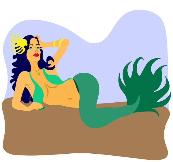 Sexy Sirena Con Pelo Azul Encuentra Fondo Del Mar Hay — Vector de stock