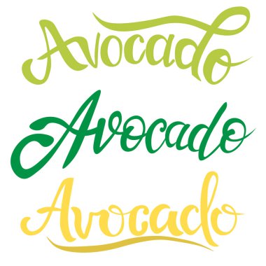 Calligraphy, avocado lettering. hand-drawn inscription. Lettering for logo design, printing on clothes, menus, mugs, packaging, postcards, phone cases, etc. Vector illustration. 