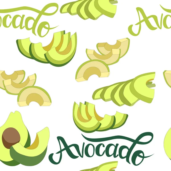 Modello Vegetale Senza Cuciture Avocado Maturo Fette Pezzi Disegnati Mano — Vettoriale Stock