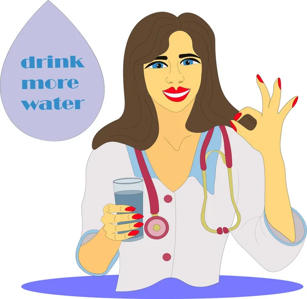 Θεράπων Γιατρός Διατροφολόγος Διαιτολόγος Κρατά Ένα Ποτήρι Νερό Και Λέει — Διανυσματικό Αρχείο