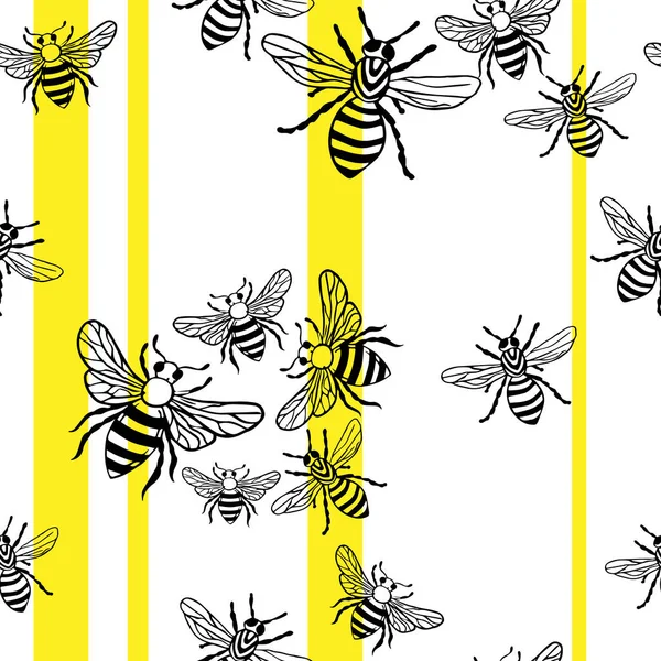 Abeilles Sans Couture Motif Vectoriel Sans Fin Avec Des Rayures — Image vectorielle