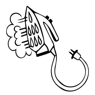 buhar demiri ikonu. Ev aleti. Ev aletleri. Sıcak demir. Ev ödevi için ekipman. Vektör çizimi. İzole edilmiş beyaz arkaplan