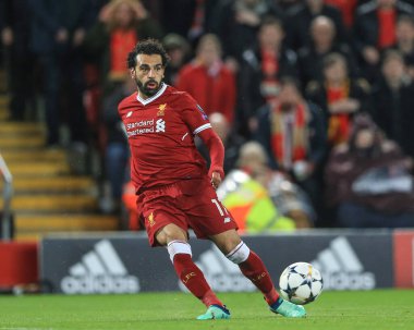 24 Nisan 2018, Anfield, Liverpool, İngiltere; UAFA Şampiyonlar Ligi Yarı Finali, ilk ayak, Liverpool - Roma; Liverpool 'dan Muhammed Salah