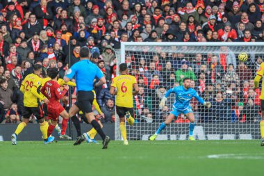 14 Aralık 2019, Anfield, Liverpool, İngiltere; Premier League, Liverpool v Watford: Liverpool 'dan Mohamed Salah (11) 1 puan aldı-