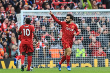 7 Mart 2020, Anfield, Liverpool, İngiltere; Premier League, Liverpool - Bournemouth: Mohamed Salah (11) Liverpool 'lu Mohamed Salah (11), 1-1 kazanma hedefini kutluyor.