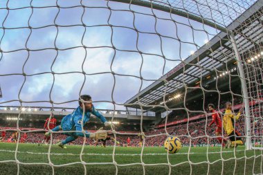 14 Aralık 2019, Anfield, Liverpool, İngiltere; Premier League, Liverpool v Watford: Liverpool 'lu Mohamed Salah (11) 2 gol atma hedefini kutluyor-