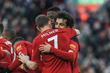 14 Aralık 2019, Anfield, Liverpool, İngiltere; Premier League, Liverpool v Watford: Liverpool 'lu Mohamed Salah (11) 2 gol atma hedefini kutluyor-