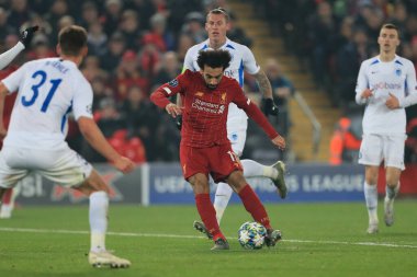 5 Kasım 2019, Anfield, Liverpool, İngiltere; UEFA Şampiyonlar Ligi, Liverpool v KRC Genk: Liverpool 'dan Muhammed Salah (11)