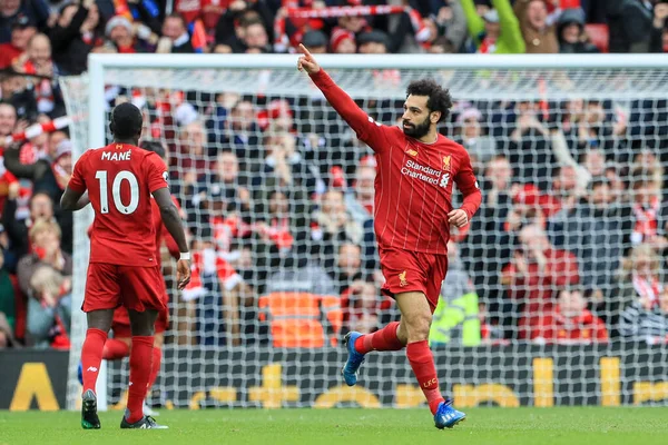 Mohamed Salah Liverpool Celebra Objetivo Hacerlo —  Fotos de Stock