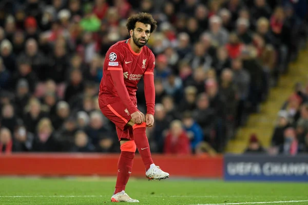 Mohamed Salah Liverpool Levanta Los Calcetines Durante Partido —  Fotos de Stock