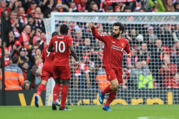Mohamed Salah Del Liverpool Celebra Suo Obiettivo Renderlo — Foto Stock