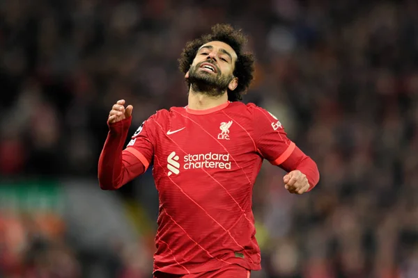 Mohamed Salah Van Liverpool Reageert Tijdens Wedstrijd — Stockfoto