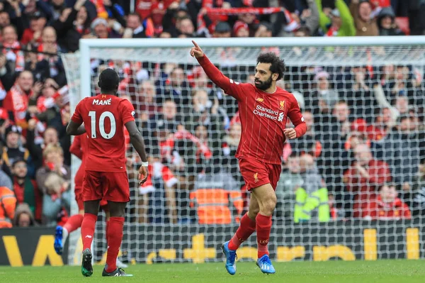 Mohamed Salah Liverpoolu Świętuje Swój Cel — Zdjęcie stockowe