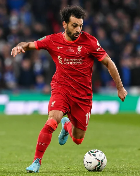 Mohamed Salah Liverpool Hace Descanso Con Pelota — Foto de Stock
