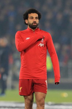 5 Kasım 2019, Anfield, Liverpool, İngiltere; UEFA Şampiyonlar Ligi, Liverpool v KRC Genk: Liverpool 'dan Muhammed Salah (11) ısınıyor