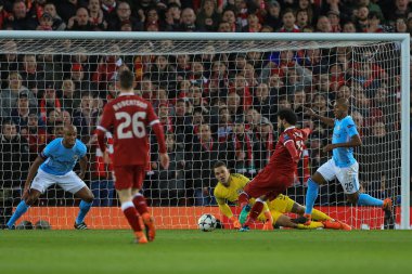 4 Nisan 2018, Anfield, Liverpool, İngiltere; Şampiyonlar Ligi çeyrek final, ilk ayak, Liverpool - Manchester City; Liverpool 'dan Muhammed Salah 1-0' lık açılış golünü attı