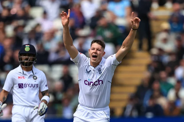Matthew Potts England Celebrates Wicket Hanuma Vihari India Lbw — Foto Stock