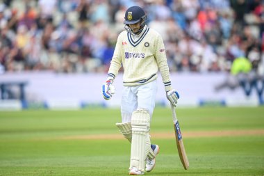 Shubman Gill of India leaves the field after being caught by Zak Crawley of England bowled by James Anderson clipart