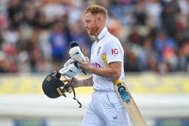 Ben Stokes of England leaves the field after being caught bye Jasprit Bumrah of India