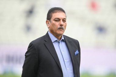 Ravi Shastri sky commentator on the pitch ahead of the game